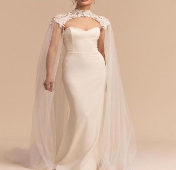 Cape de mariage à col haut en dentelle, veste enveloppante, blanc ivoire, accessoires de mariée pour femmes, sur mesure, Applique6948767