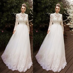 Robes de mariée à col haut et manches longues, ligne A, grande taille 4 6 8 10 12 14 16 18 20 22 24