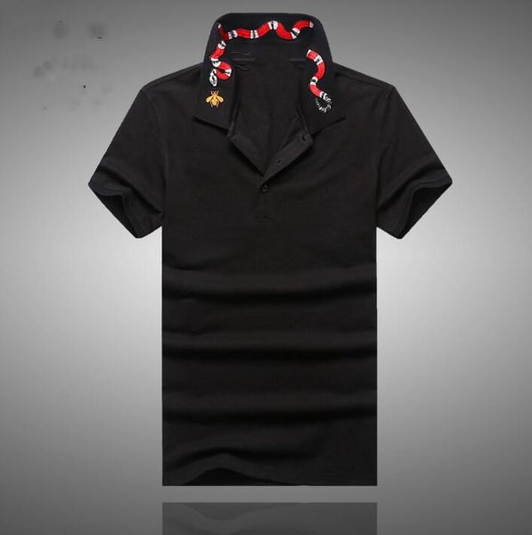 Alto nuevo, novedad, camisa tipo Polo a la moda con cuello bordado de serpiente roja para hombre, camiseta Hip Hop para monopatín, Polos de algodón, camiseta superior # B95