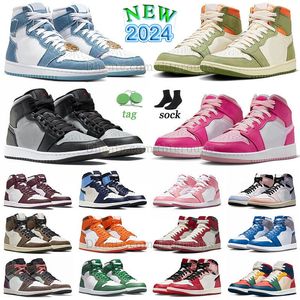 Nike Air Jordan 1 High OG chaussures de baskets hommes femmes jordan1 jordan1s. jorden. jordans retro jumpman 1s mid jordens denim celadon fierce pink rosa 【code ：L】 scarpe