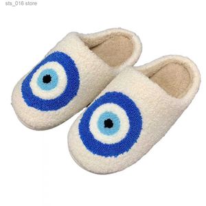Chaussures à motif élevé Evil Asifn Slipper Fashion Quality Blue Brodemery Home Home Devil's Eyes Slippers for Men and Woman T230824 211 S