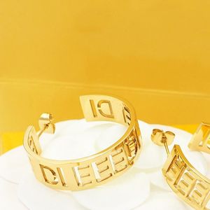 Hoogglans gepolijste hoepel bungelen trendy letter stud Ontwerp 18K goud rosé zilver Oorbellen Hip Hop Oorbel voor Vrouwen Feest Bruiloft 3cm holle F cirkel Groothandel sieraden