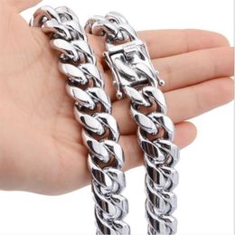 Bijoux pour hommes hip-hop hautement polis en acier inoxydable 316L collier de chaîne à maillons cubains 10mm 12mm 14mm 24 pouces lourd Cool Clasp gre312Z