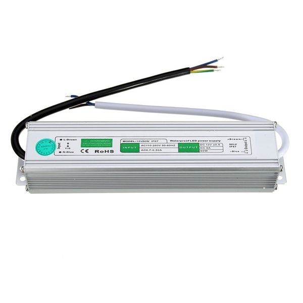 Livraison gratuite haute puissance 12 V 24 V étanche pilote électronique LED transformateur d'alimentation 90 V-250 V à 12 V 24 V 60 W IP67 tension constante