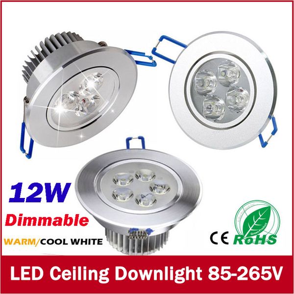 Envío gratis regulable 9W 12W Downlights led Bombillas 85-265V Iluminación empotrada led foco con controlador led 3 años de garantía