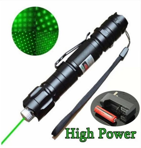 Alta potencia 5MW 532 nm Pointer láser Pen verde láser láser viga de quema luz impermeable con batería 18650 18650 carger200c3671872