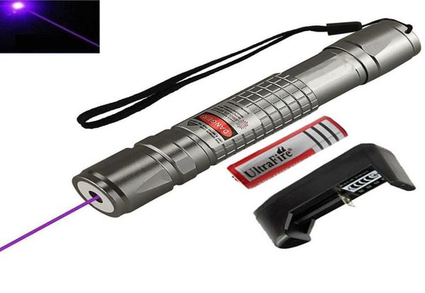 High Power Blue Purple Beam Pointer Pen Pen Demo Puntero de lápiz remoto Proyector Focusable Viajamiento Fincesa al aire libre1567192