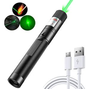 Puntero láser verde de alta potencia 5mw 532nm USB recargable haz de luz visible militar quema láser rojo pluma gato juguete Lazer 220510