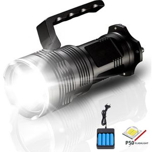 High Power LED Zaklamp 2500 Lumen XHP50 USB Oplaadbare tactische zaklamp Draagbare LED-zoeklichtlamp met batterijlader