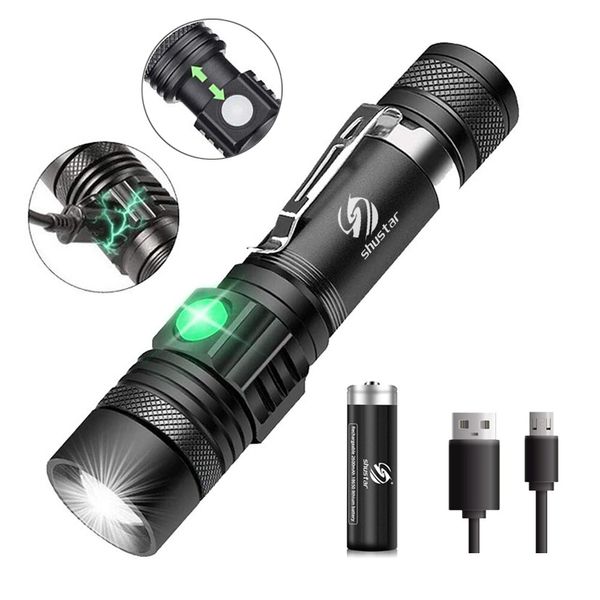 Loues de poche à LED haute puissance torche de camping zoomable avec perles de lampe à LED T6 étanche 4 modes d'éclairage multi-fonction Charger USB