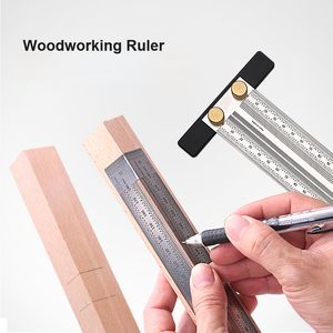 High-precision Scale Ruler T-type Hole Ruler Stainless Woodworking Scribing Mark Line Gauge Carpenter Crossed-out Measuring Tool