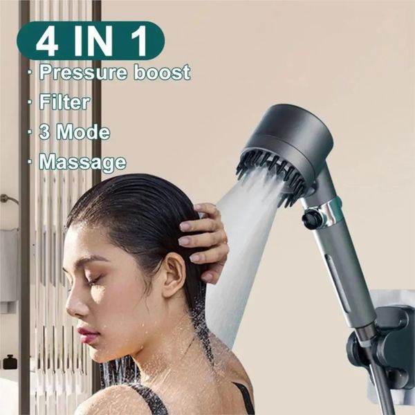 Brosse de bain à main haute pression, pomme de douche 3 modes 4 en 1, buse de pomme de douche de Massage haute pression avec filtre 240122