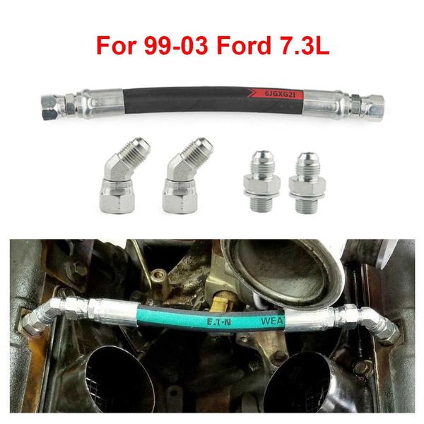 Pompe à huile haute pression HPOP Tuyau de ligne croisé pour Ford 99-03 7,3 L Powerstroke (1 tuyau, 2 connecteurs 45, 2 têtes directes)