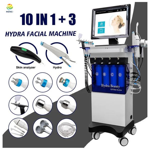 Oxígeno de alta presión 13 en 1 Analizador de piel Aqua Peeling Hydro Facial Water Jet Machine Facial Hidratante Humectante Máquina de limpieza al vacío