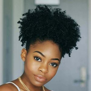 Hoge Bladerdeeg Afro Krullend Paardenstaart Haarstukken Drawstring Short Afro Kinky Pony Tail Clip in op Menselijk Haar Krullend Chignon Bun gemaakt van Maagd