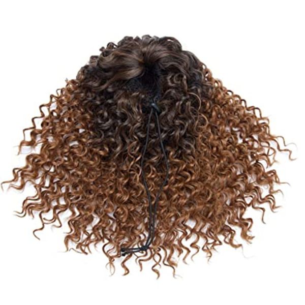 High Puff Afro Ponytail Cordón Raíces negras cortas ombre auburn Kinky Curly Pony Tail Clip en moño humano Ponytails Wrap Updo Extensiones de cabello con clips 1b/30