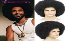 Perruque Afro synthétique courte crépue bouclée avec frange, cheveux synthétiques noirs ombrés naturels pour hommes, fête Dance7855661