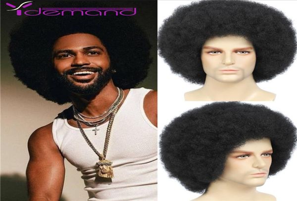 Perruque Afro synthétique courte crépue bouclée avec frange, cheveux synthétiques noirs ombrés naturels pour hommes, fête Dance2827713