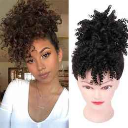 High Puff Kinky Curly Synthetic con Bangs Ponytail Extensión del cabello Cordón Corto Afro Pony Tail Clip in187w