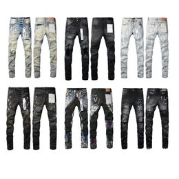 Jeans de alto Purple Street Fashion Retro Blue elástico Skinny Fit Jeans Risped Men Pinted Hip Hop Brand Pants Purple Jeans Jeans