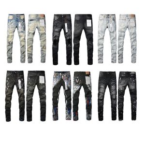 Hoge Paarse Jeans Street Fashion Retro Blauwe Elastische Stretch Skinny Fit Gescheurde Jeans Mannen Geschilderd Designer Hip Hop Merk Broek Paarse Jeans Heren Jeans