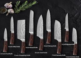 High Quali Chef Knife Cleaver Sharp Japans roestvrijstalen keukenbrood snijden hulpprogramma Santoku imitatie damascus patroon cadeau7359605