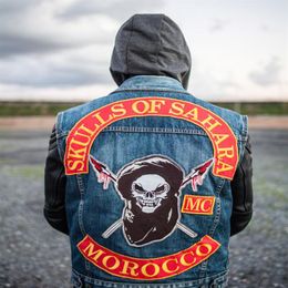 HOGE KWALIT MAROKKO SCHEDELS VAN SAHARA BIKER MOTORFIETS CLUB VEST OUTLAW BIKER MC JAS PUNK IJZER OP PATCH 269f