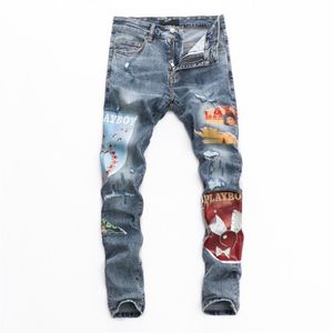 Haute Qualité Yamirs Hommes Denim Designer Jeans Pantalons De Broderie Trous De Mode Pantalon Taille US 28-40 Hip Hop Distressed Zipper trouser278U