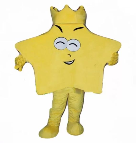 Traje de la mascota de la estrella del rey amarillo de alta calidad Traje de personaje de dibujos animados de Navidad de Halloween Traje Folletos publicitarios Ropa Carnaval Unisex Adultos Traje