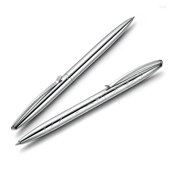 Bolígrafos de alta calidad 01, patrón de acero inoxidable, papelería giratoria, suministros de oficina, bolígrafo de tinta de regalo