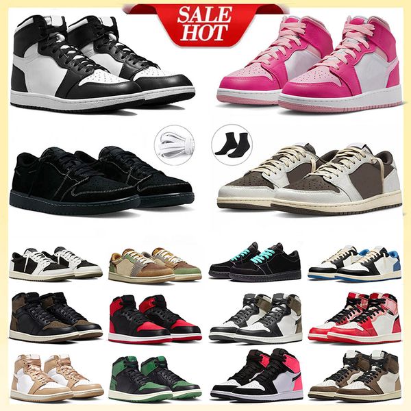 Jordan1s Travis Scott 1 1s Basketball Mens Shoes Jordan1s. Low Reverse Mocha Golf Olive Black Phantom Fierce Pink【code ：L】Mid Palomino Panda Travis Scot. Sneakers