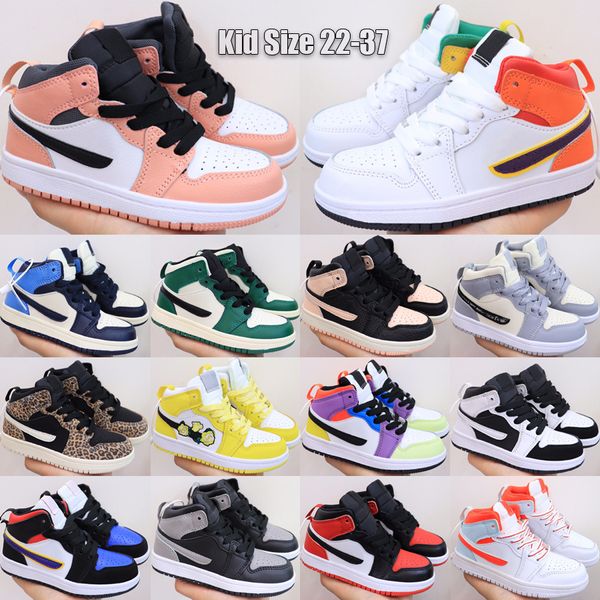 Haute Qualité 1 1s Enfants Basketball Chaussures Classique Jumpmans Toddler Formateurs Rose Quartz Pin Vert Obsidienne Topaze Brume Ombre Enfants Baskets Taille 22-37