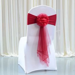 Hoge kwaliteit 1 -stuk trouwstoel Bow Organza Sash Flower Cover Knoop voor banketevenement Verjaardagsfeestje Decoratie 240430
