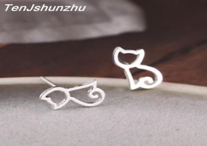 Hoge kwaliteit 100 925 Sterling Silver Earring Fashion Cute Tiny Symmetry Cat Stud -oorbellen Geschenk voor vrouwen Girls Gift EH37065987536176873