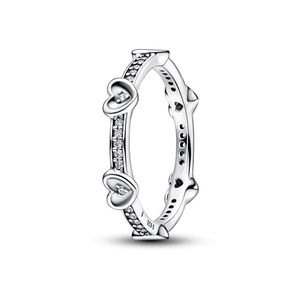 Bague pan Dora en argent Sterling 100% 925 de haute qualité, bijoux avec cœurs étincelants radieux pour femmes