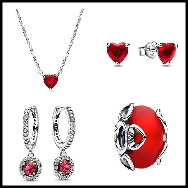 100% 925 925 argent sterling approprié Panjia Set Red Flame Love Series ACCESSOIRES PERLES DIY FULLAGE RING DIAMANT LEGAGNE