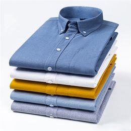 Hoge kwaliteit 100% katoen Mannen Oxford Shirt Casual Gestreepte of Plaid Lange mouwen Button Collar Design Regelmatige Fit 4XL 3XL 220401