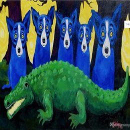Hoge kwaliteit 100% handgeschilderd moderne abstracte olieverfschilderijen op canvas dierenschilderijen blauwe hond thuis muur decor kunst AMD-68-18-9266C