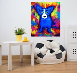 Paintes d'huile abstraites modernes de haute qualité à la main sur toile sur toile peintures d'animaux bleu chien décoration murale art AMD68883940850