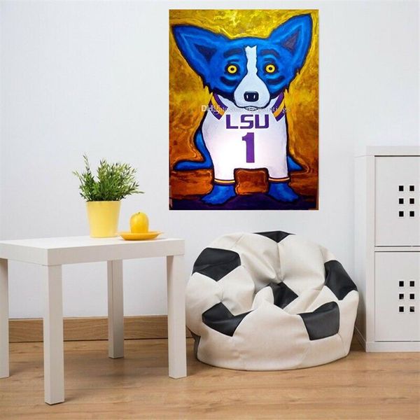 Haute qualité 100% peint à la main moderne peintures à l'huile abstraites sur toile peintures d'animaux chien bleu maison décoration murale Art AMD-68-8-6239H