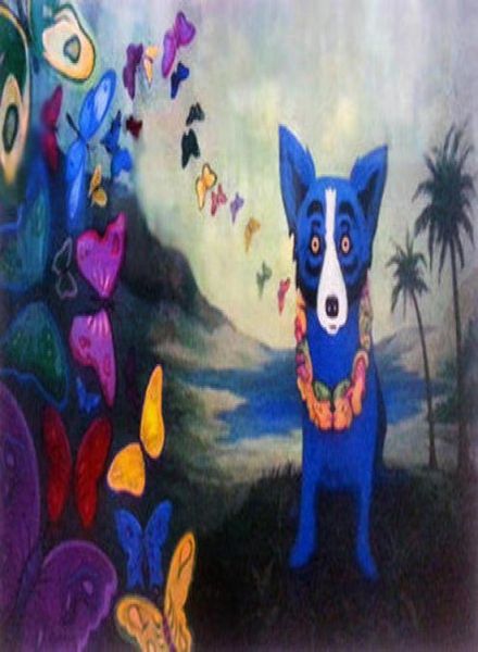 Alta calidad 100 pintura al óleo abstracta moderna pintada a mano sobre lienzo pintura Animal perro azul decoración de la pared del hogar arte AMD68885723707