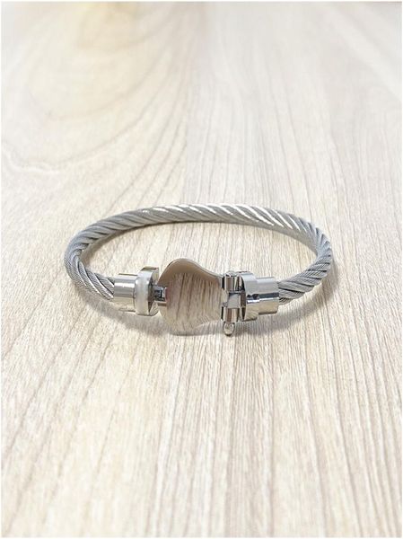 Alta calidad 100% puro de brazalete de acero inoxidable Cable de brazalete para mujeres joyas de plata al por mayor de plata con caja8403434