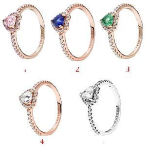Hoge Kwaliteit 100% Sterling Sier Fit Sieraden Goud Nieuwe Sublieme Hart Roze Groen Ring Engagement Liefhebbers Mode Trouwring voor Vrouwen