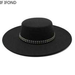 Chapeau Fedora de haute qualité 10 cm de large Fedora Vintage Classic Wool Chapeaux avec décor de ceinture Panama Robe formelle noire 240423