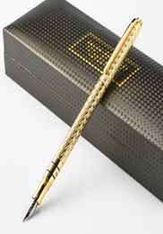 Stylo plume en or 10K de haute qualité, 05mm, entièrement en métal, stylos à encre à Clip doré, papeterie Caneta, fournitures scolaires et de bureau 038606476721