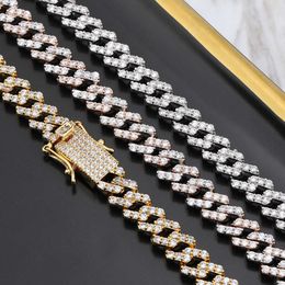 Collar lleno de diamantes de cadena cubana de 10 mm de alta calidad para hombres y mujeres con circonita cúbica helada en pulsera de hip hop Bling Bling Regalo de joyería de moda con diamantes completos