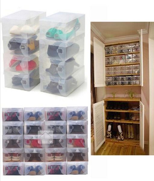 Alta calidad, 10 unidades por lote, cajas plegables de plástico para almacenamiento de zapatos, organizador apilable, soporte para zapatos, cesta fácil DIY 04049911013