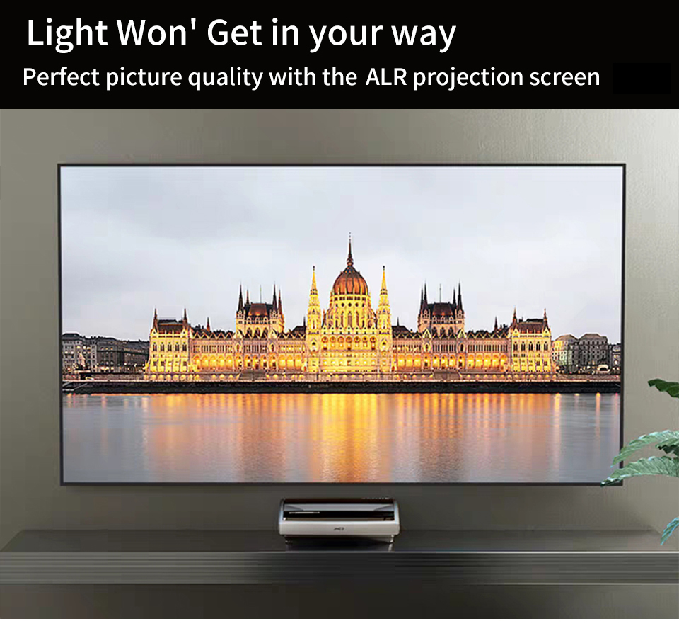 Hoge kwaliteit 120 inch PET Crystal Fixed Frame projectiescherm ALR UST-scherm voor Ultra Short Throw-projector