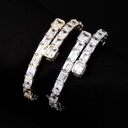 Hoge Kwaliteit 12mm Armband Iced Out Out Square Baguette Cubic Zirconia Dames Bangle Bracelest Hip Hop Mode Charm Sieraden Geschenken voor Vrouwen