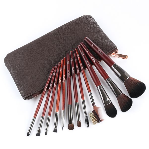 pinceaux de maquillage de haute qualité Set poignée en bois rouge cosmétique poudre fard à paupières Sourcils peigne éponge lèvres fard à joues Blending Beauté Maquillage Pinceau